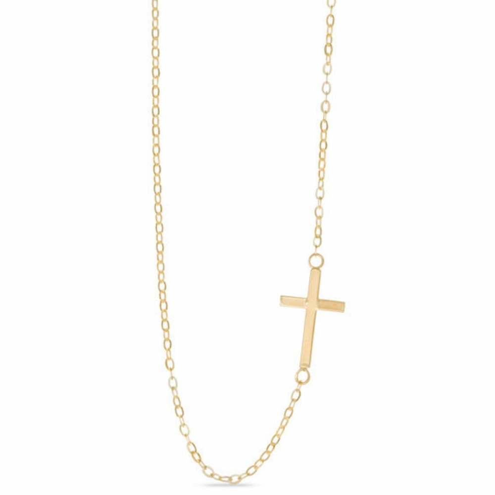 Sideways Cross Necklace - 10KT Gold Italy